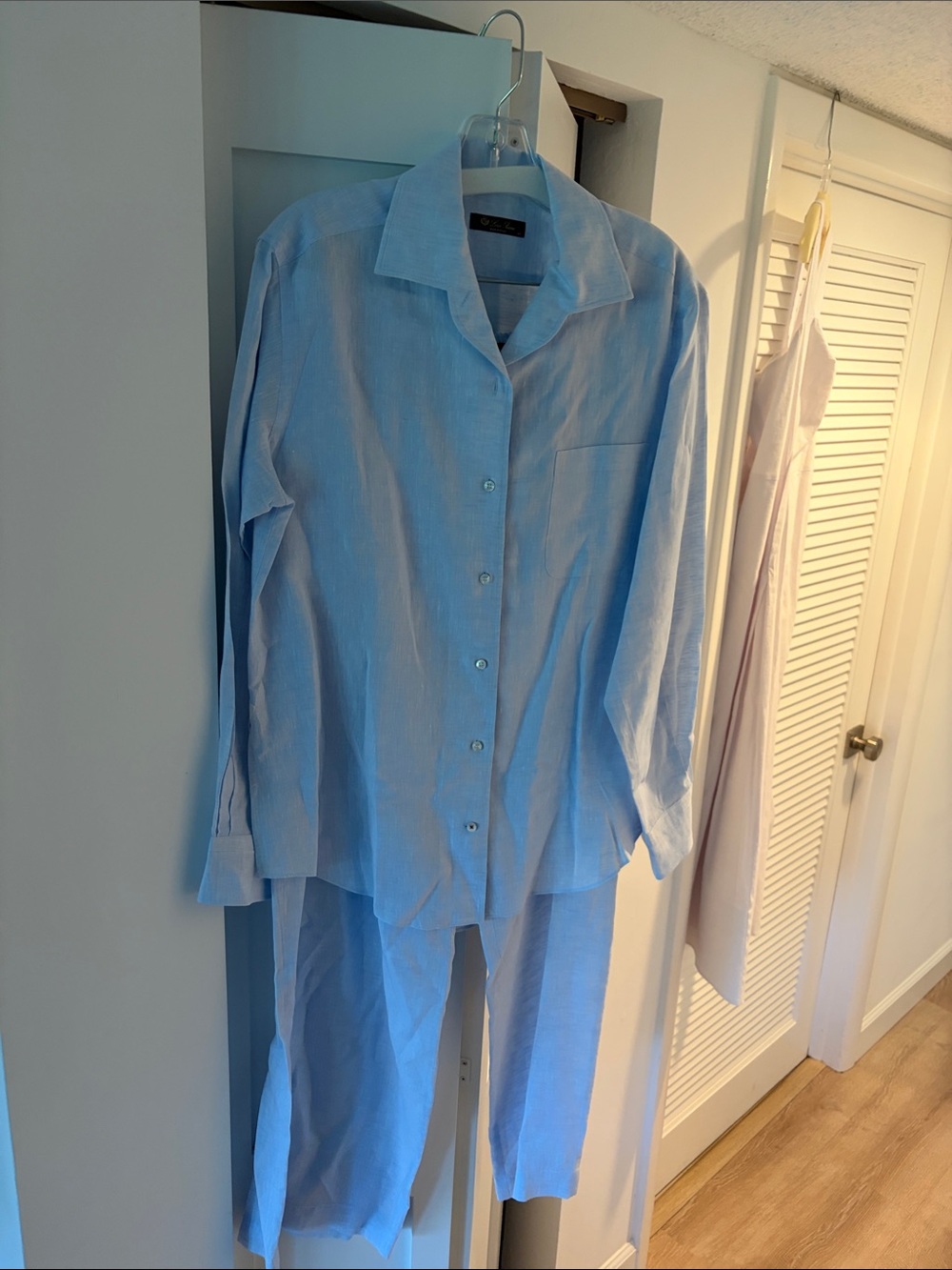 Loro Piana Light Blue Straight-Leg Linen-Blend Pants with Matching Shirt